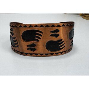 Vintage Solid Copper Bear Paw Wide Cuff Bracelet Southwestern Design